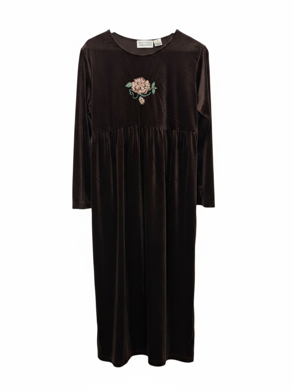 Vintage 1980's/Early 90's Shenanigans Brown Velvet Embroidered Maxi Dress Size:S